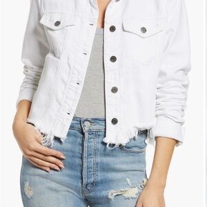 Hidden Los Angeles Cropped Frayed White Denim Jacket Size Small
